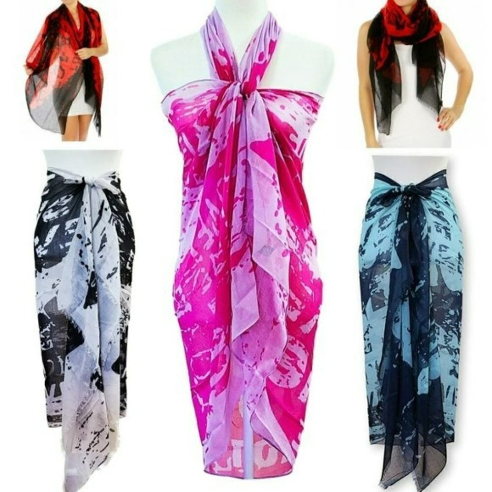 NWT Oversized Convertible Graphic Print Scarf Wrap Shawl Cover Up Pareo